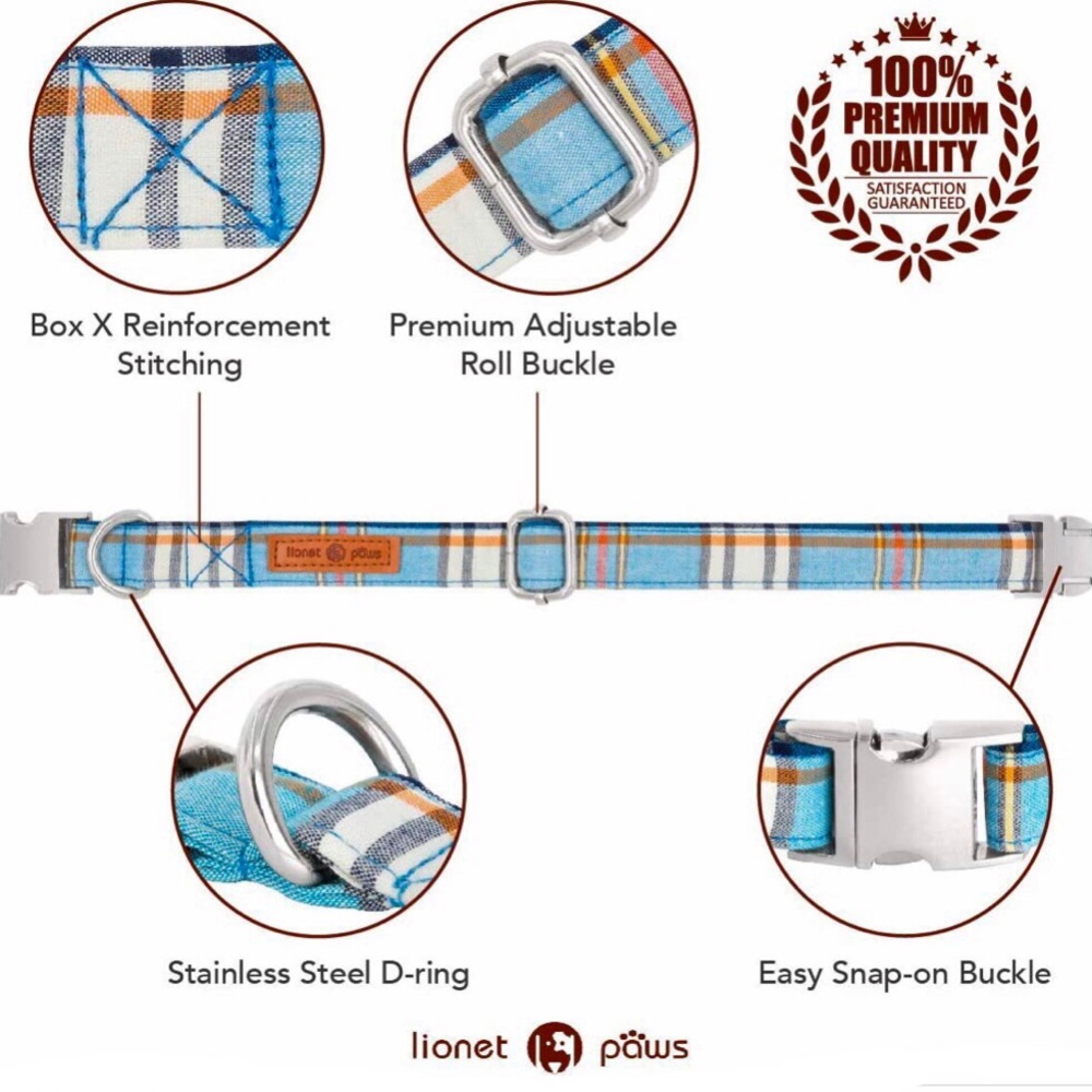 Dog Collar Bow Tie Blue Plaid NEW - Picture 3 of 14